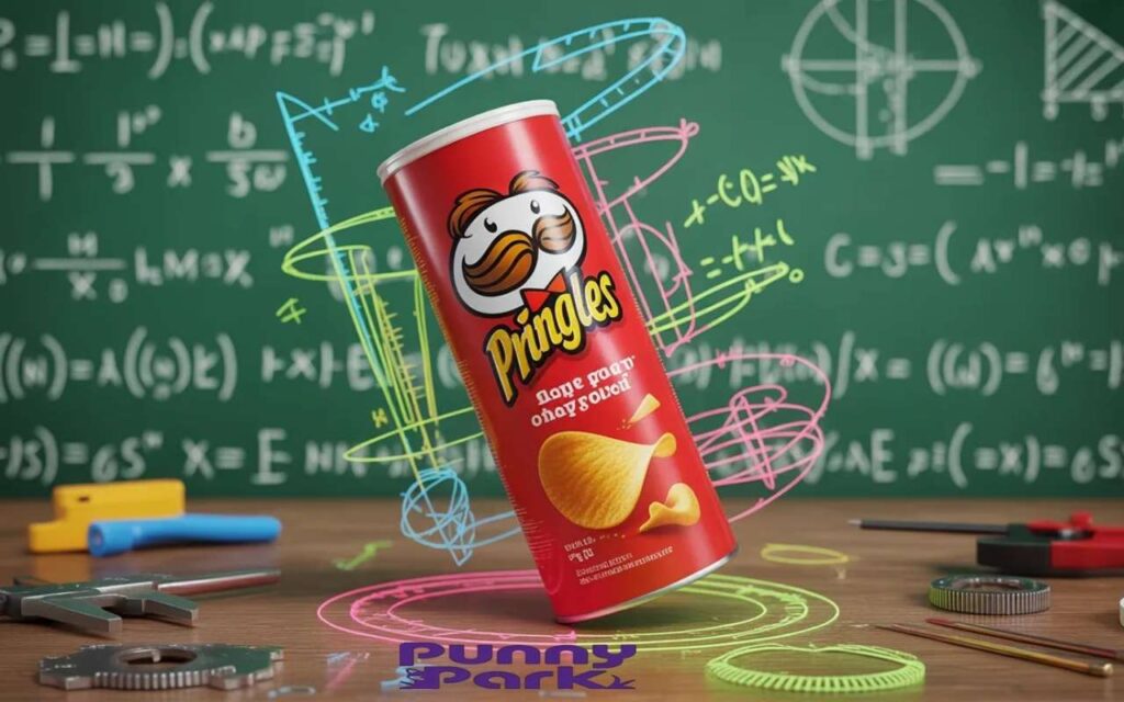 A red can, with bright neon lines, math symbols, and design marks around it. Small tools and a chalkboard style science background.
